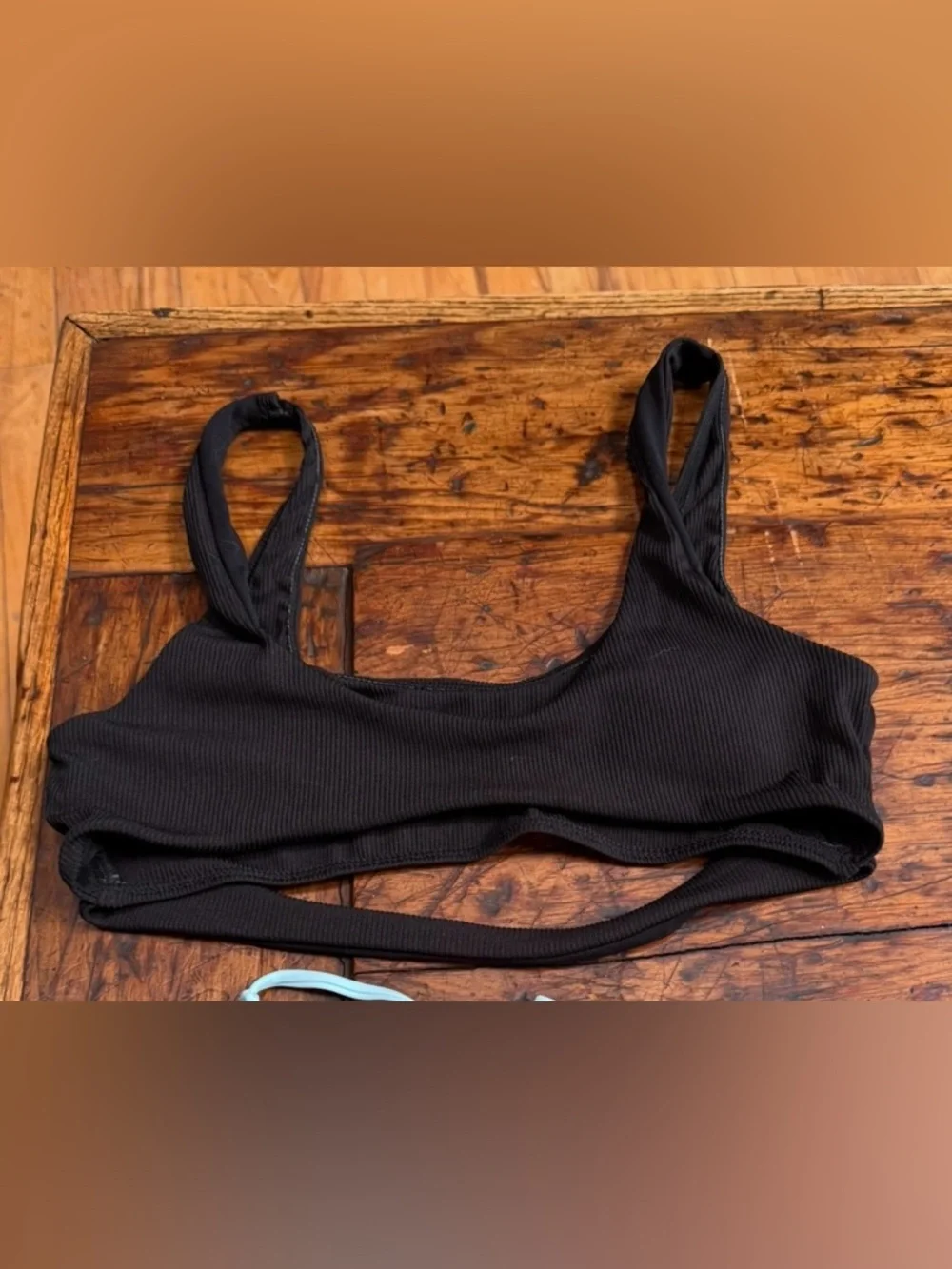 SHEIN Black Ribbed Scoop Bikini Top
